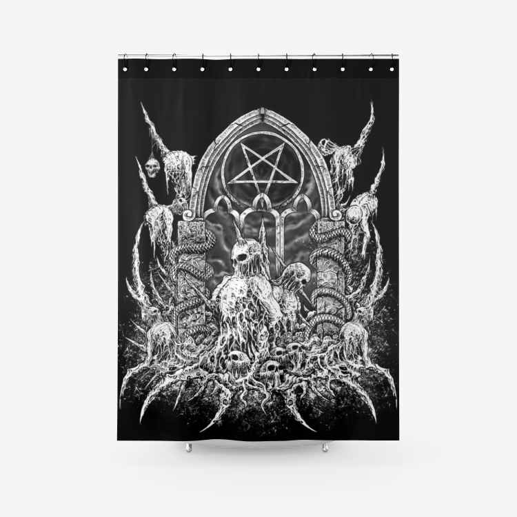 Skull Satanic Pentagram Shrine Textured Fabric Shower Curtain
