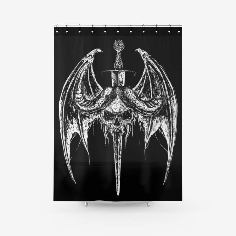 Skull Gothic Bat Wing Demon Sword Textured Fabric Shower Curtain
