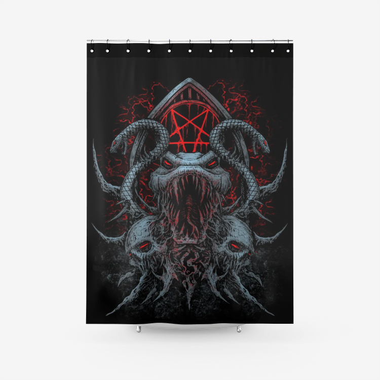 Skull Satanic Pentagram Demon Serpent Textured Fabric Shower Curtain Color Version