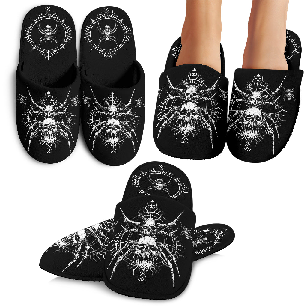 Goth Skull Satanic Spider Cozy House Slippers Black And White Perfect For Gifts