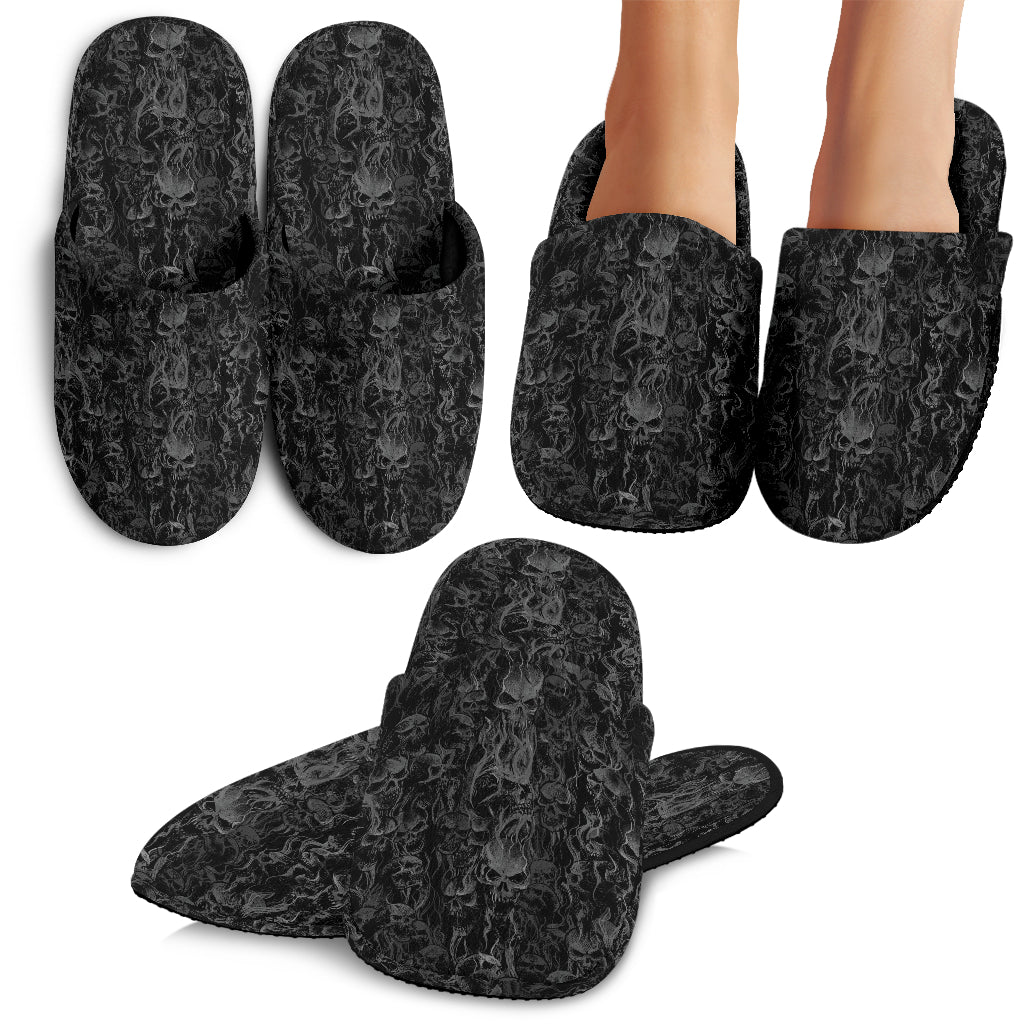 Smoke Skull Cozy House Slippers Dark Version