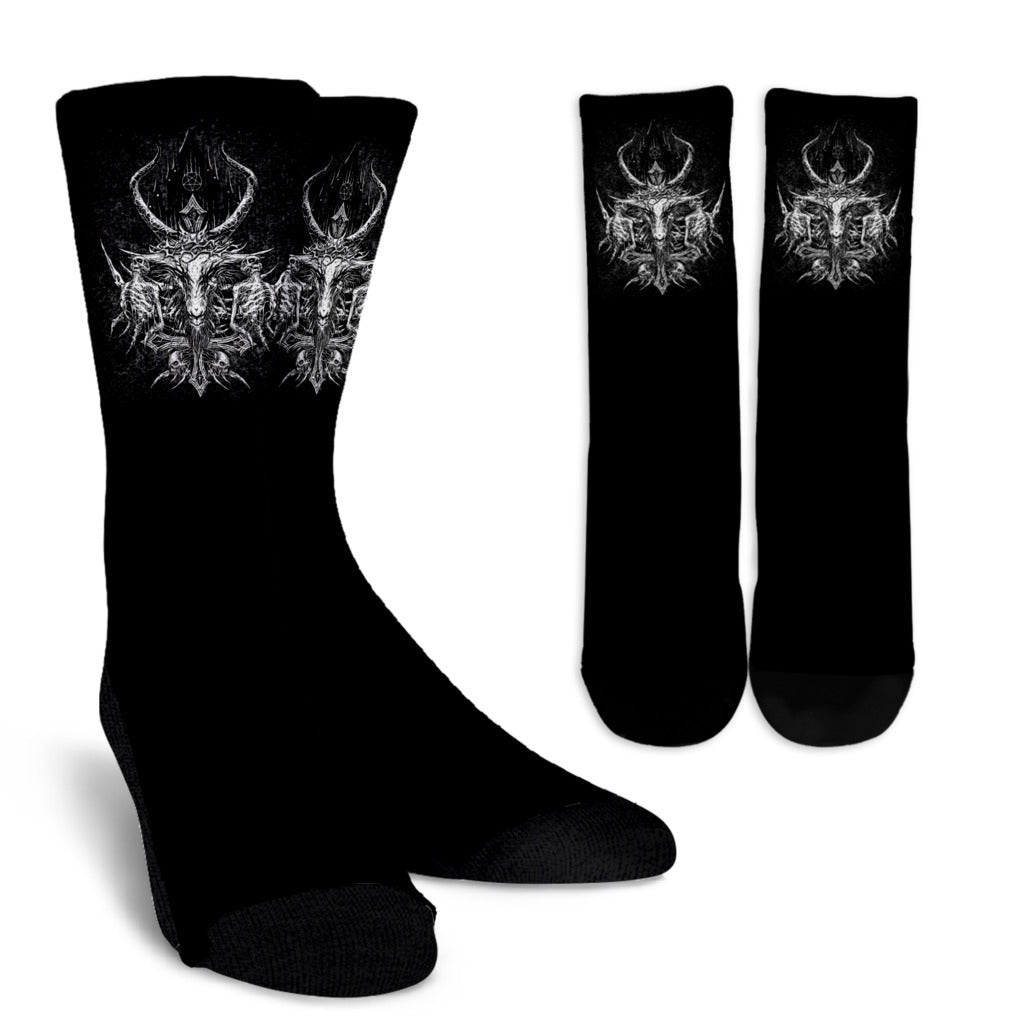 Skull Satanic Crowned Goat Satanic Cross Satanic Pentagram Church Crew Sock