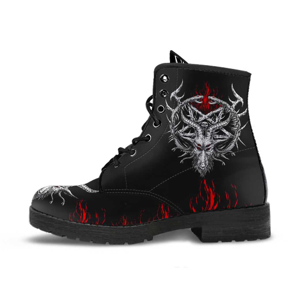 Skull Satanic Goat Satanic Pentagram Flame Demon Serpent Leather Boots