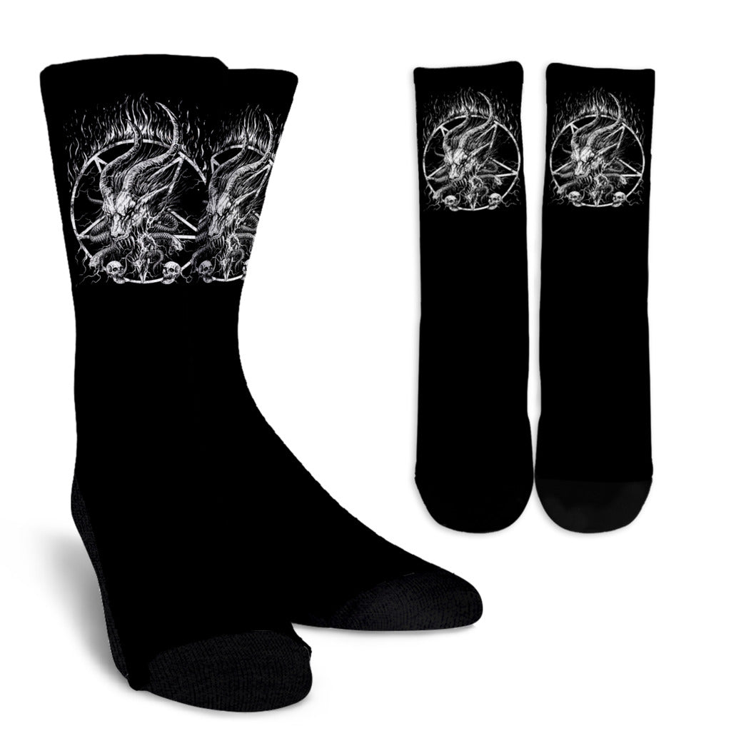 Skull Satanic Pentagram Demon Goat Flame Socks