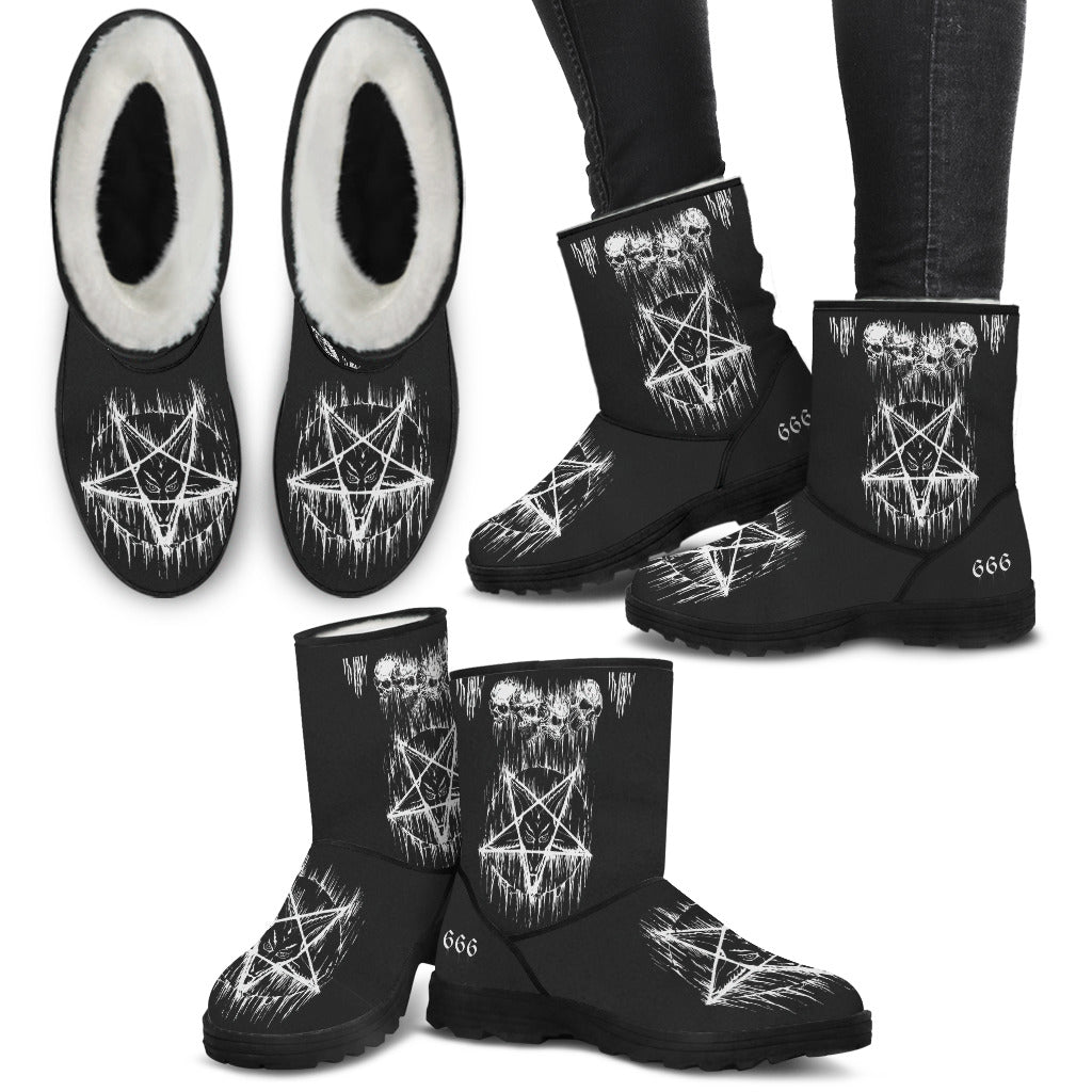 Skull Satanic Pentagram Drip Handcrafted Faux Fur Boots