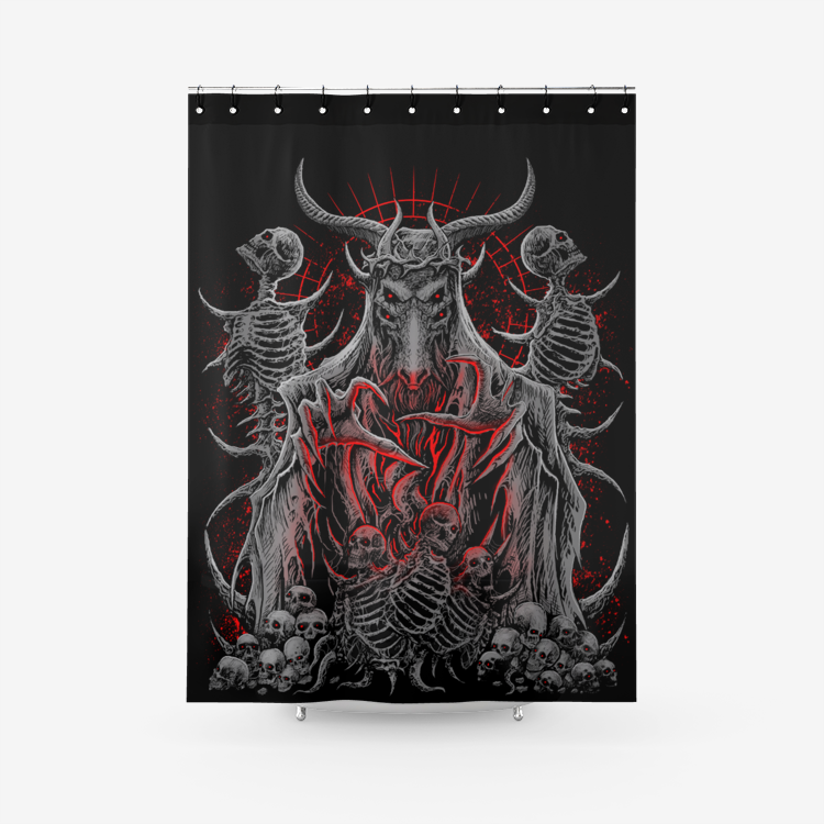 4 Eyed Crowned Goat 3 Piece Quilt Set Textured Fabric Shower Curtain
