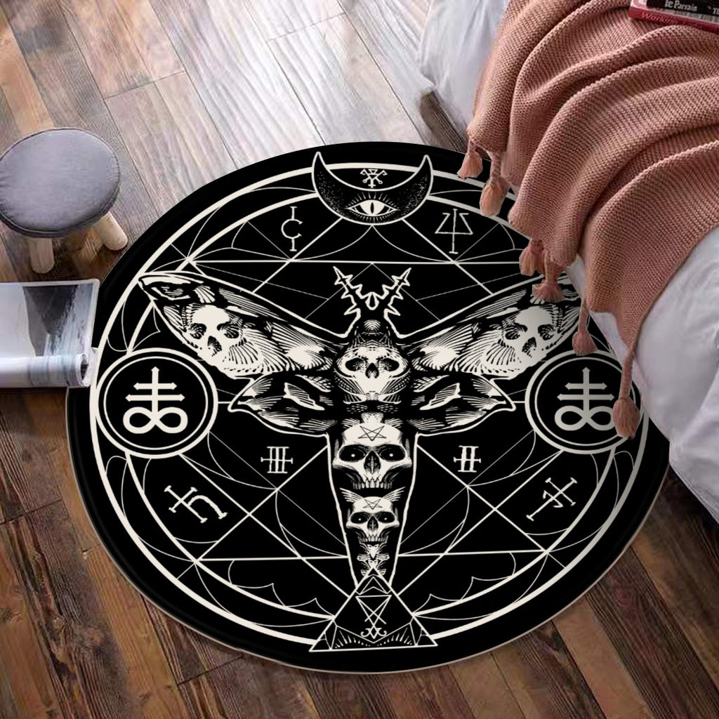 Skull Occult Moth Leviathan Bizarre Foldable Round Mat