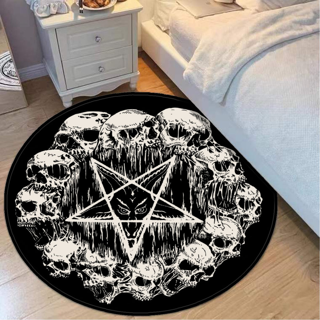 Skull Satanic Pentagram Drip Foldable Round Mat