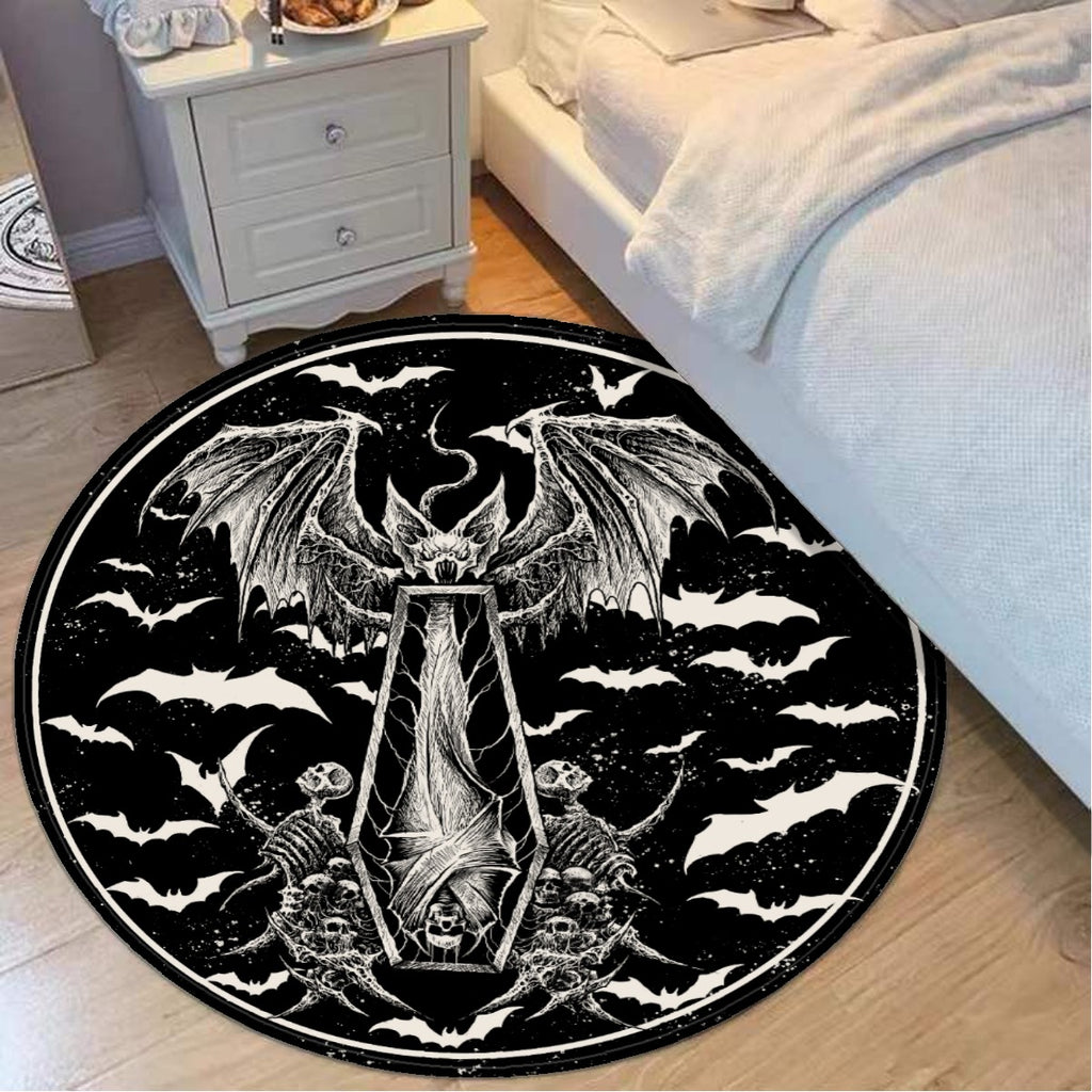 Skull Batwing Skeleton Coffin Shroud Foldable Round Mat
