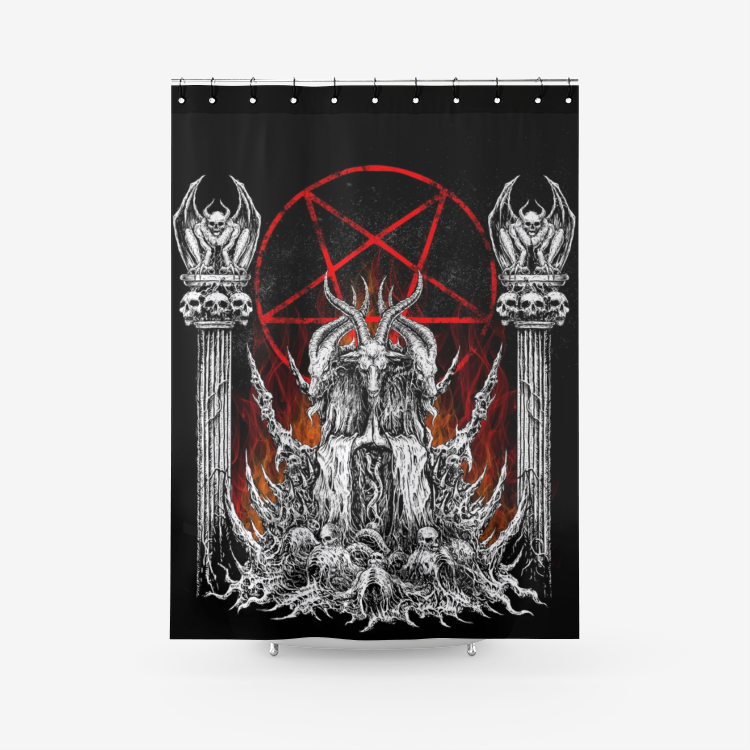Skull Satanic Goat Satanic Pentagram Textured Fabric Shower Curtain Flame Color Version