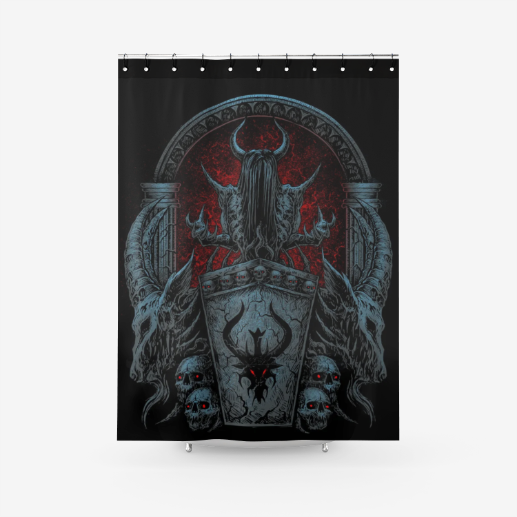 Skull Gothic Demon Girl Textured Fabric Shower Curtain Color Version