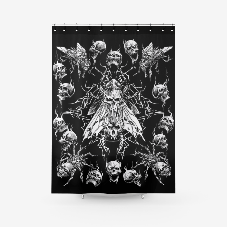 Skull Smoke Evil Goth Spider Fly Textured Fabric Shower Curtain