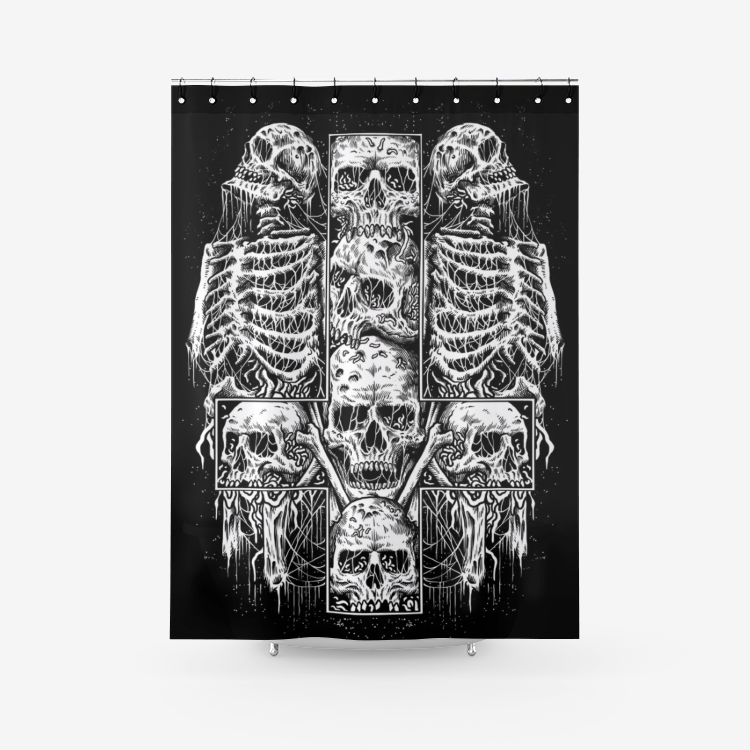 Skull Skeleton Satanic Cross Textured Fabric Shower Curtain