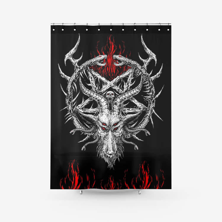 Skull Satanic Goat Satanic Pentagram Demon Serpent Flame Textured Fabric Shower Curtain