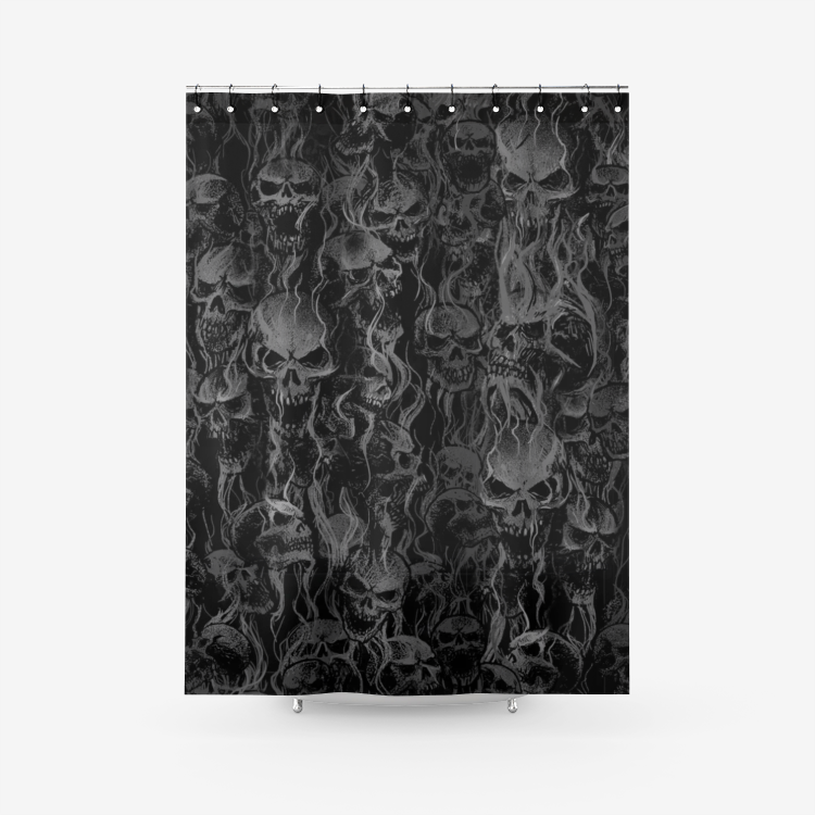 Skull Smoke Dark Textured Fabric Shower Curtain
