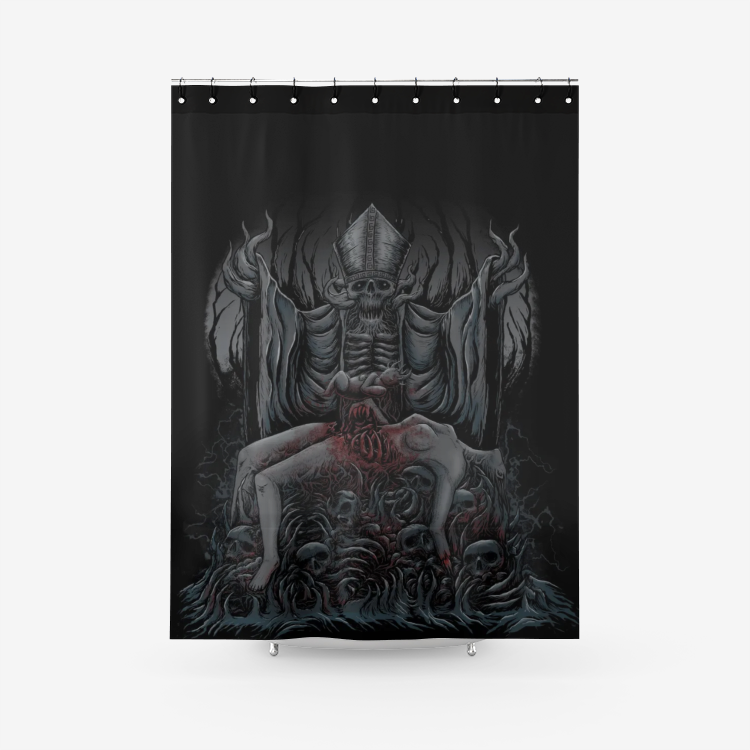 Skull Demon Priest Sacrifice Textured Fabric Shower Curtain