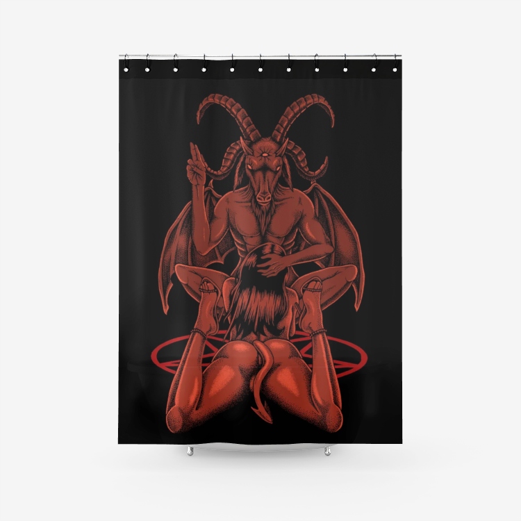 Satanic Pentagram Satanic Goat Lust God Textured Fabric Shower Curtain Color Version 2 Sizes Same Price!