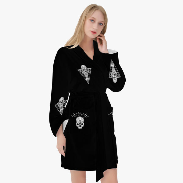 Skull Occult Batwing Goth Cat Women's Loose-fitting Bathrobe Black And –  blended extreme