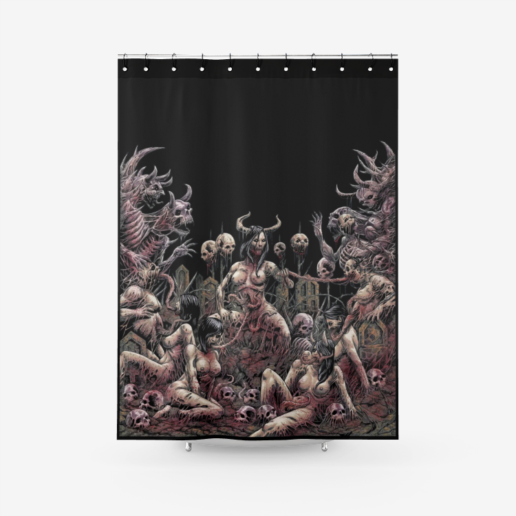 Skull Demon Satanic Pentagram Nymphomania And Lovin It Color Version Textured Fabric Shower Curtain