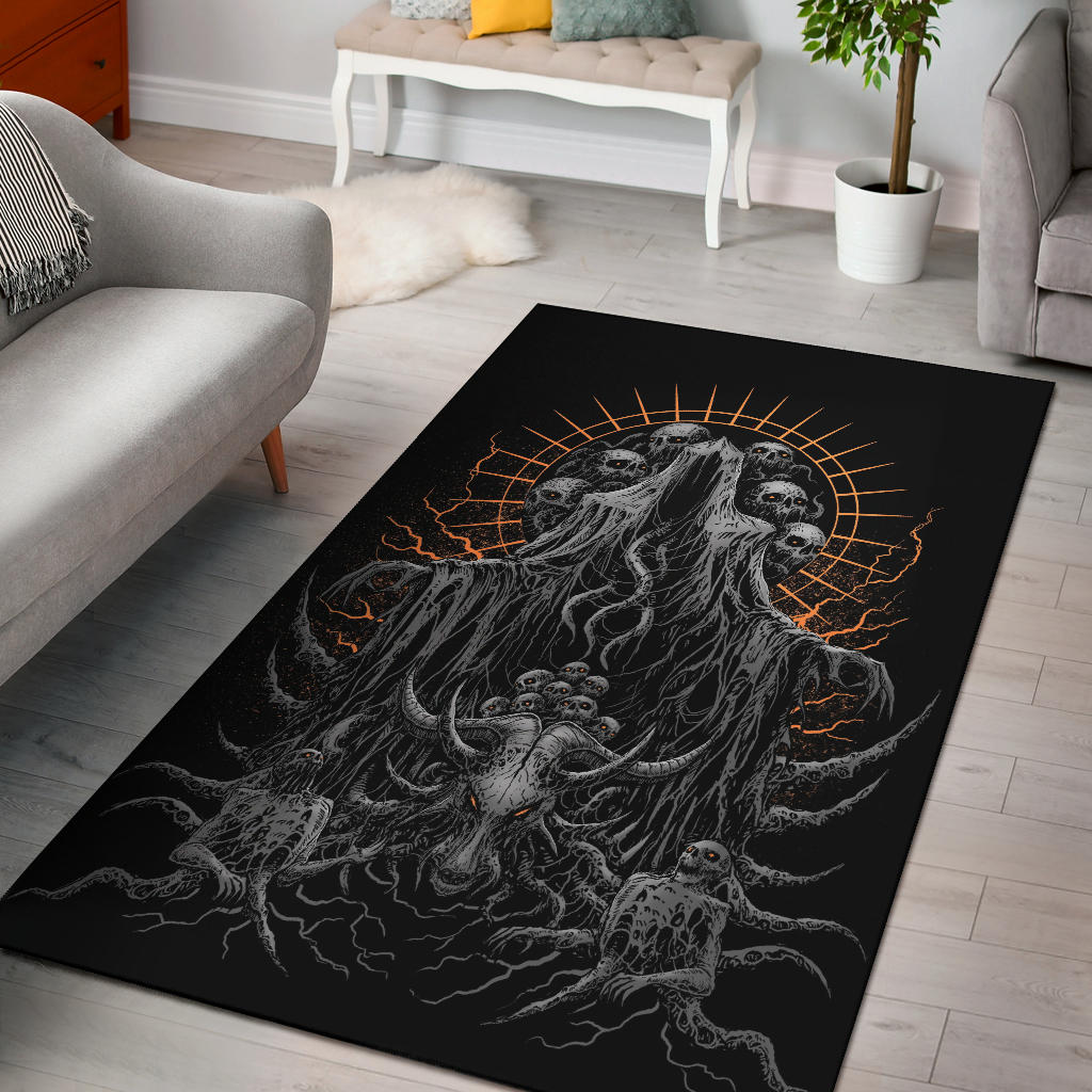 Skull Skeleton Satanic Goat Hooded Demon Area Rug Dark Version