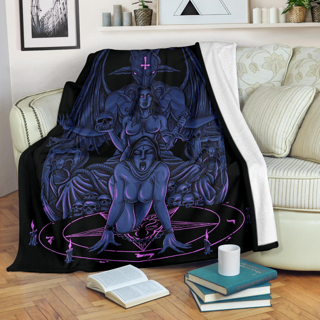 Skull Baphomet Serpent Satanic Pentagram Demon Inception Throne Blanket Sexy Blue Pink
