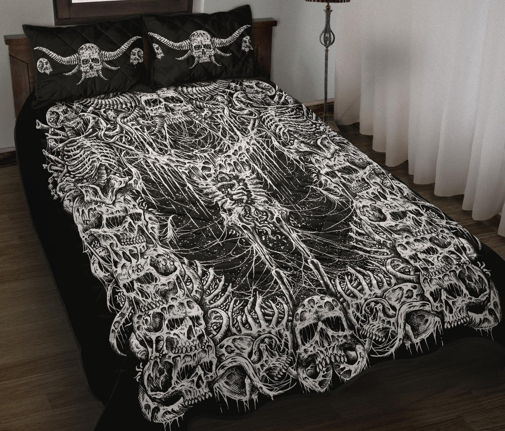 Skull Quilt Demon Horn 3 Piece Bed Set