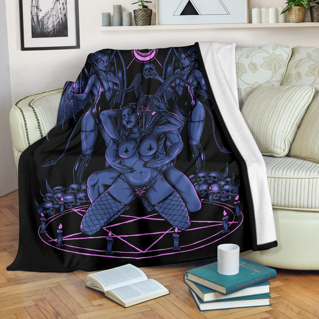 Skull Baphomet Erotic Revel In Freedom And Realize It Throne Blanket Sexy Blue Pink