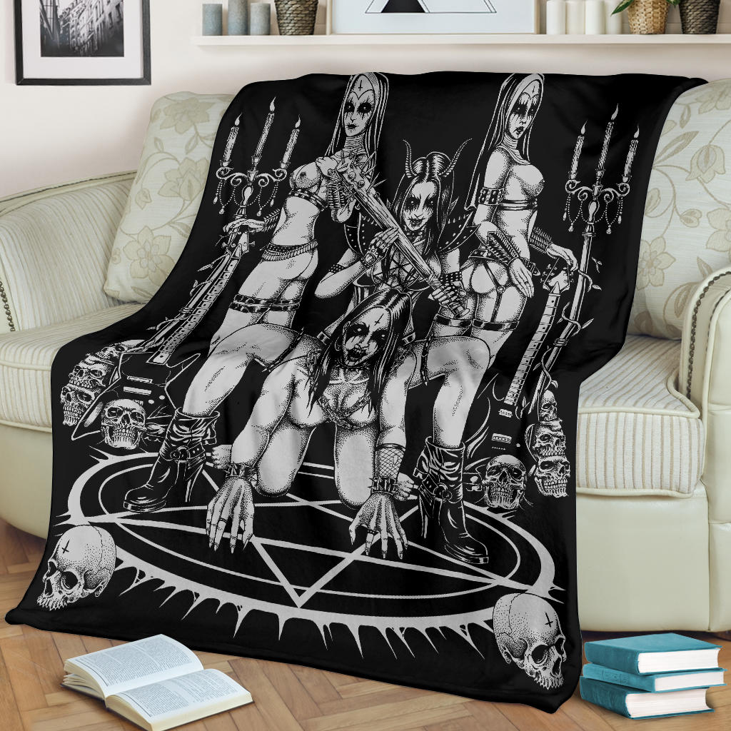Skull Satanic Pentagram Ultimate Black Metal Lover Demon Blanket Black And White