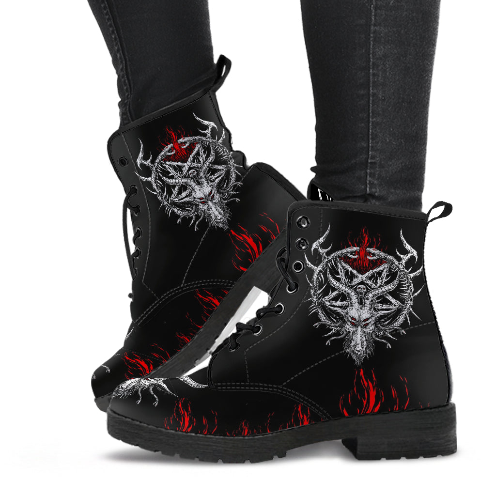 Skull Satanic Goat Satanic Pentagram Flame Demon Serpent Leather Boots