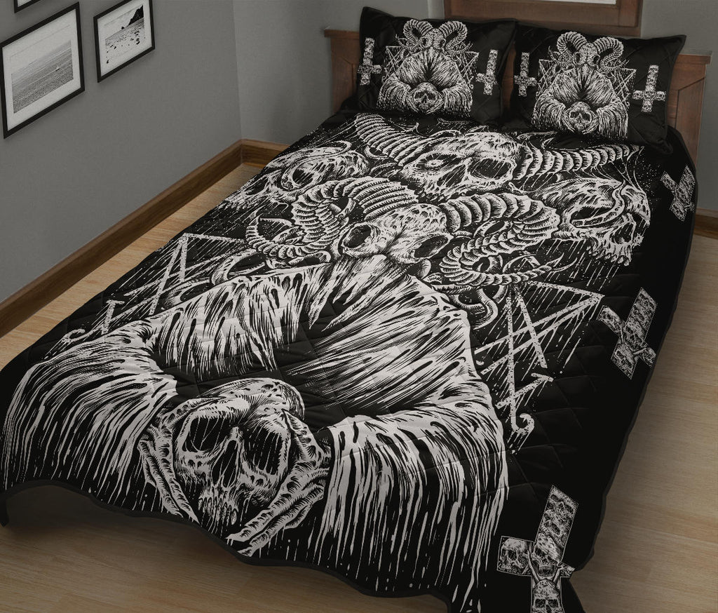 Skull Demon Satanic Cross Goat Skull Quilt 3 Piece Bed Set