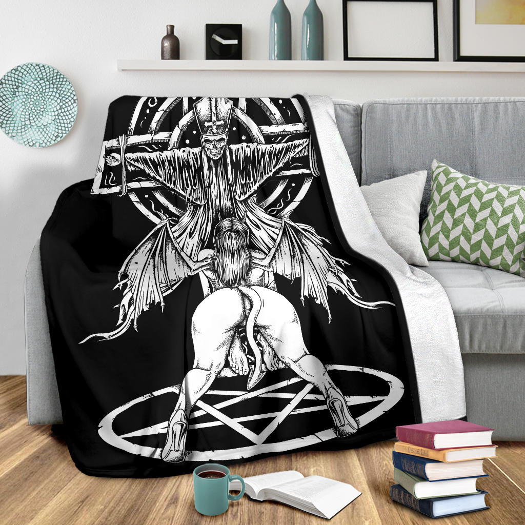 Skull Satanic Pentagram Demon Priest Crucified Blanket