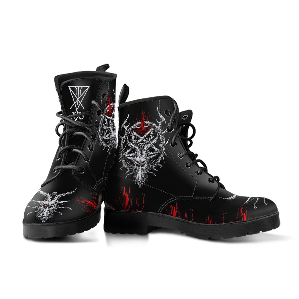 Skull Satanic Goat Satanic Pentagram Flame Demon Serpent Leather Boots