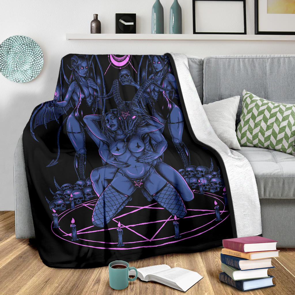 Skull Baphomet Erotic Revel In Freedom And Realize It Throne Blanket Sexy Blue Pink