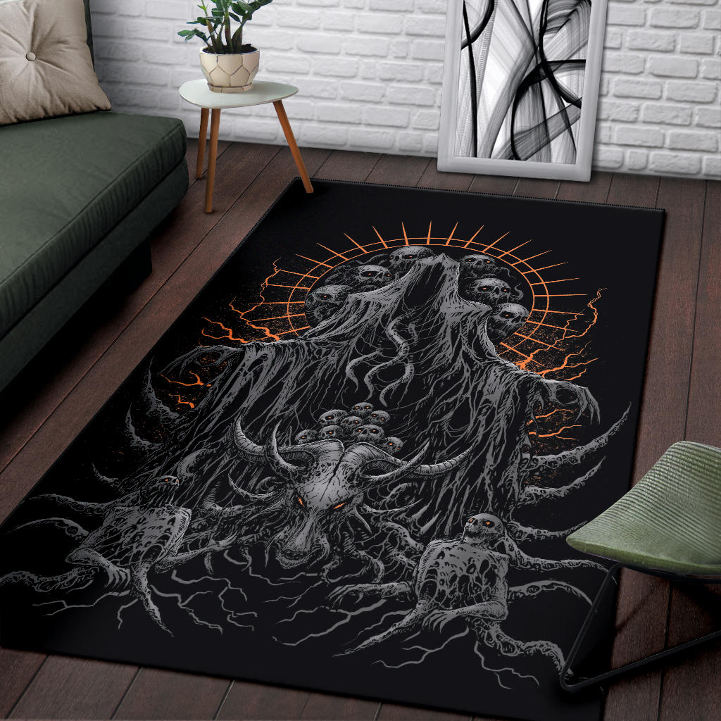 Skull Skeleton Satanic Goat Hooded Demon Area Rug Dark Version