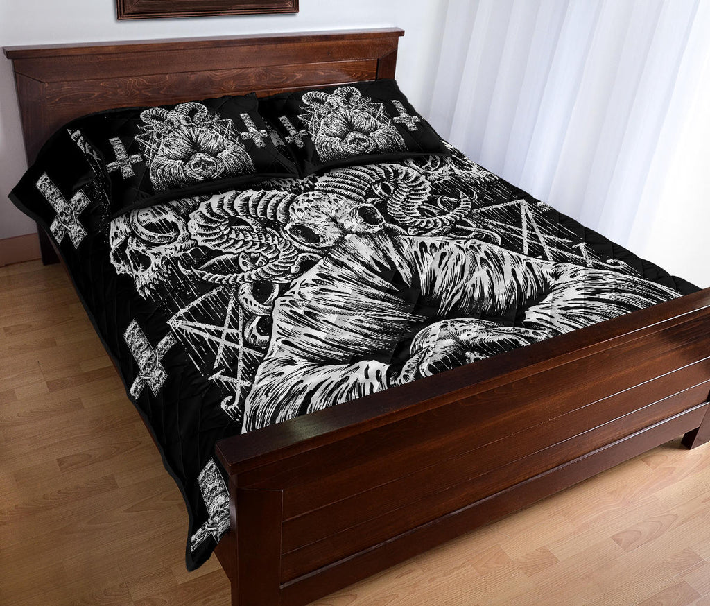 Skull Demon Satanic Cross Goat Skull Quilt 3 Piece Bed Set