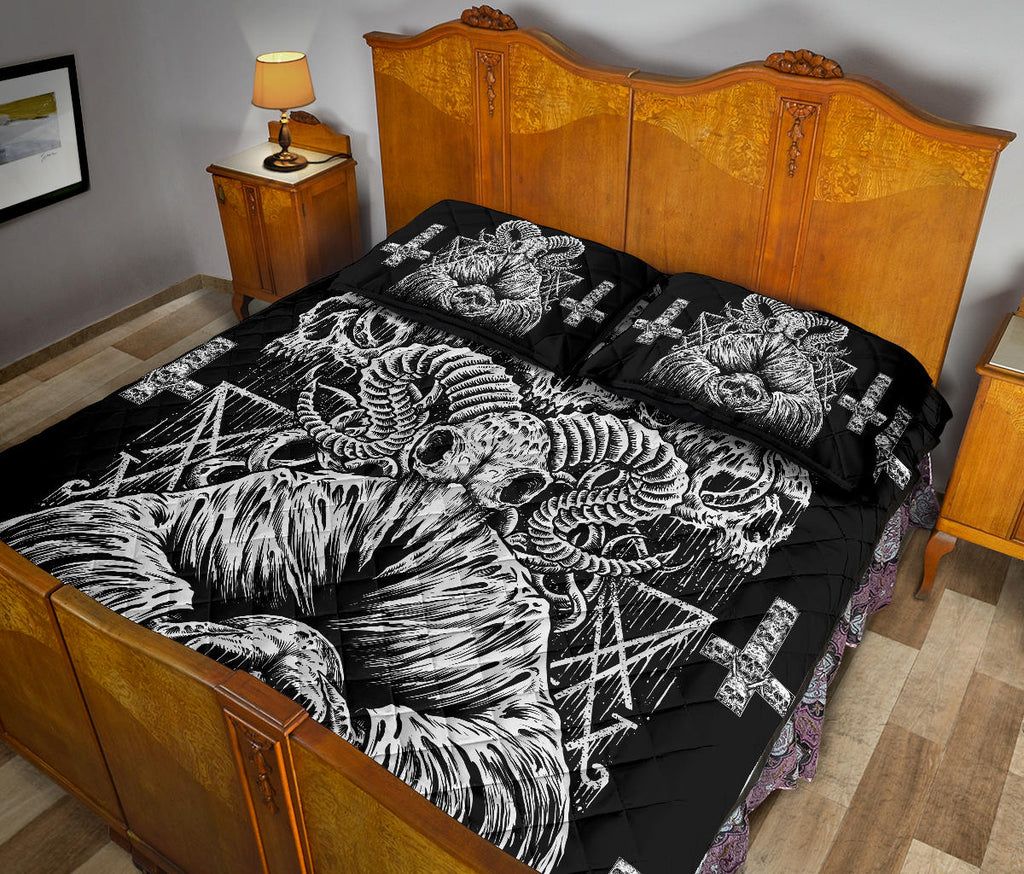 Skull Demon Satanic Cross Goat Skull Quilt 3 Piece Bed Set