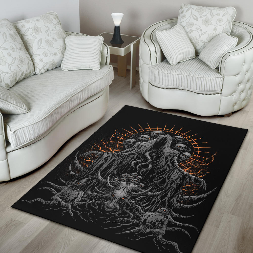 Skull Skeleton Satanic Goat Hooded Demon Area Rug Dark Version