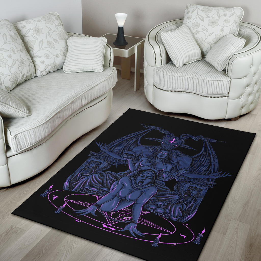 Skull Baphomet Serpent Satanic Pentagram Demon Inception Throne Area Rug Sexy Blue Pink