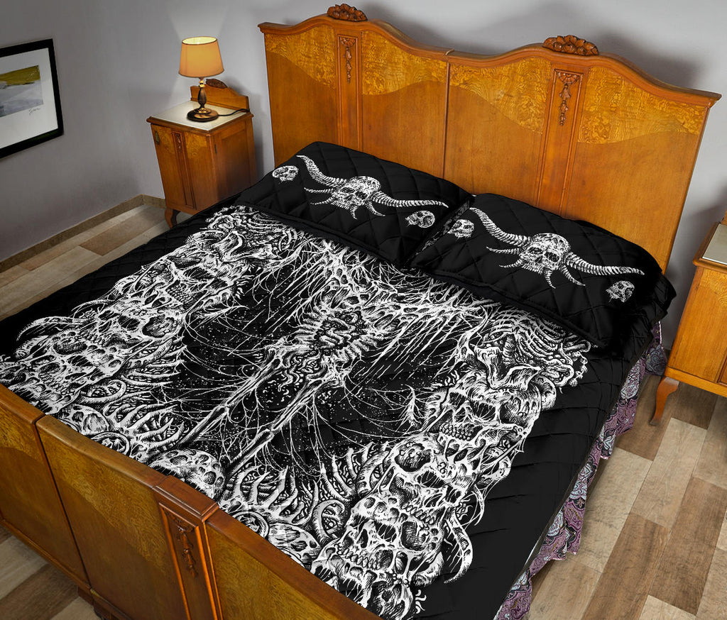 Skull Quilt Demon Horn 3 Piece Bed Set