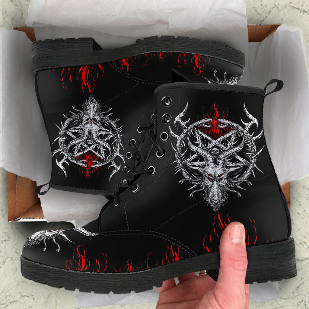 Skull Satanic Goat Satanic Pentagram Flame Demon Serpent Leather Boots