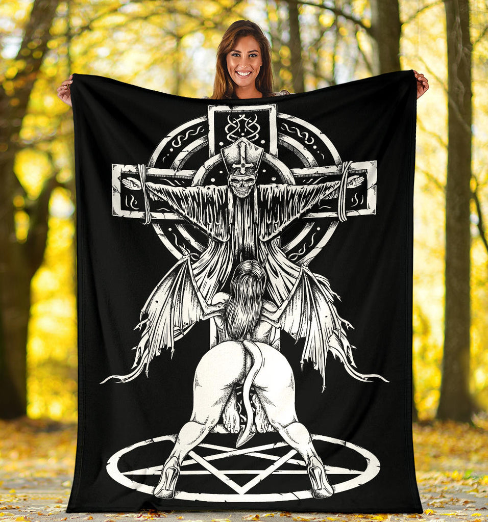 Skull Satanic Pentagram Demon Priest Crucified Blanket