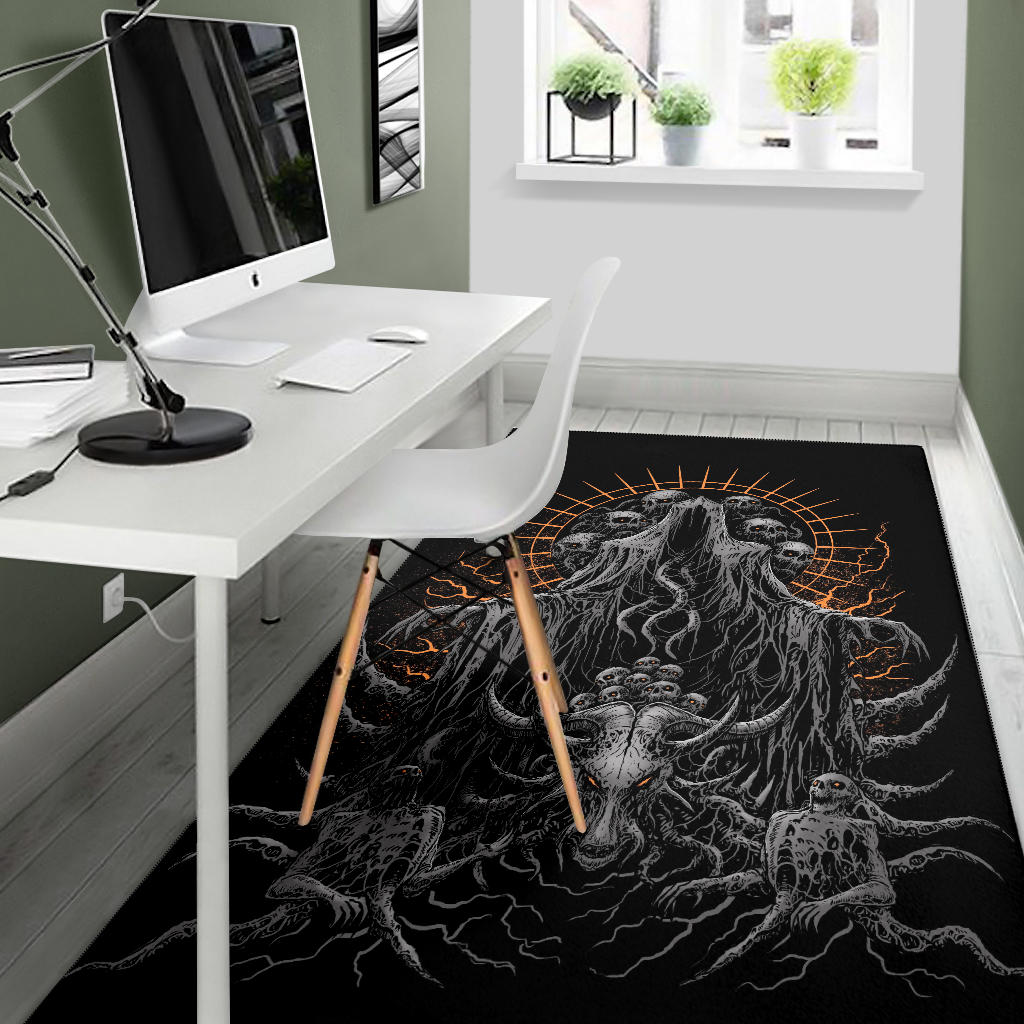 Skull Skeleton Satanic Goat Hooded Demon Area Rug Dark Version
