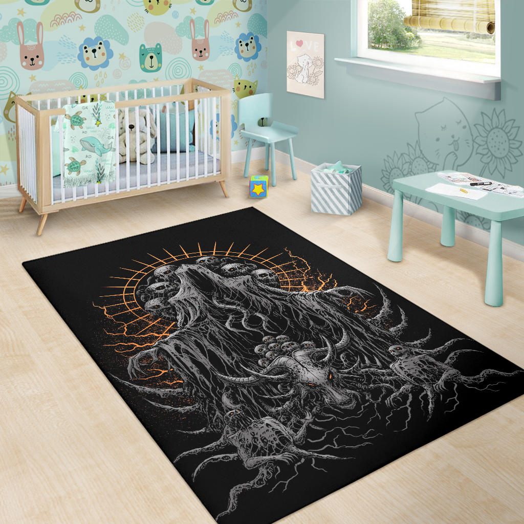Skull Skeleton Satanic Goat Hooded Demon Area Rug Dark Version