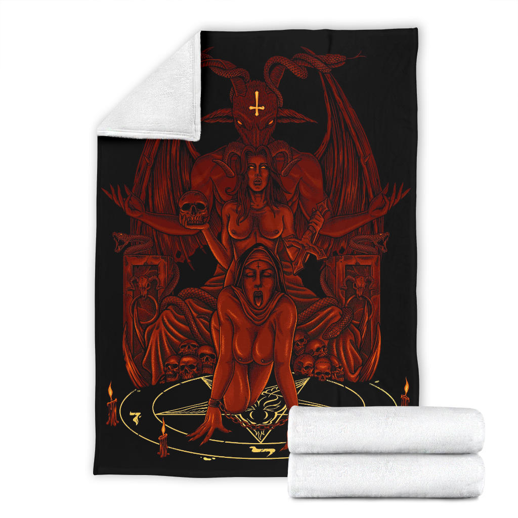 Skull Baphomet Serpent Satanic Pentagram Demon Inception Throne Blanket Flame Red