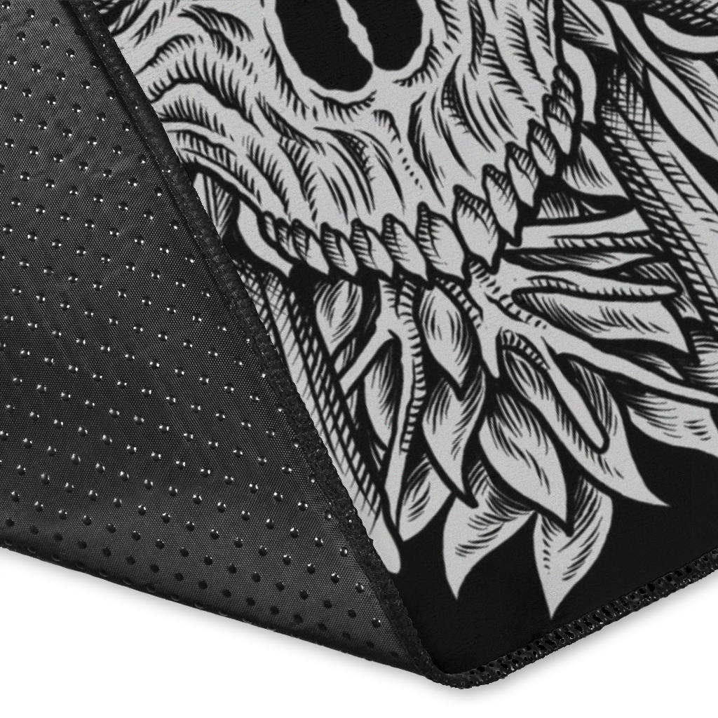 Skull Goth Occult Crow Area Rug Black And White Version