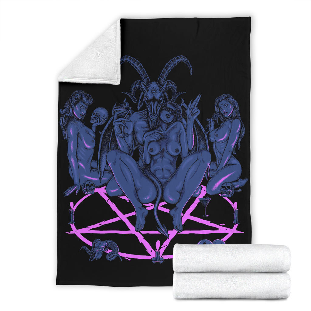 New! Skull Satanic Baphomet Goat Satanic Pentagram Lust God Naughty And Lovin It Cocktail Flesh Party Blanket Sexy Wild Blue Pink