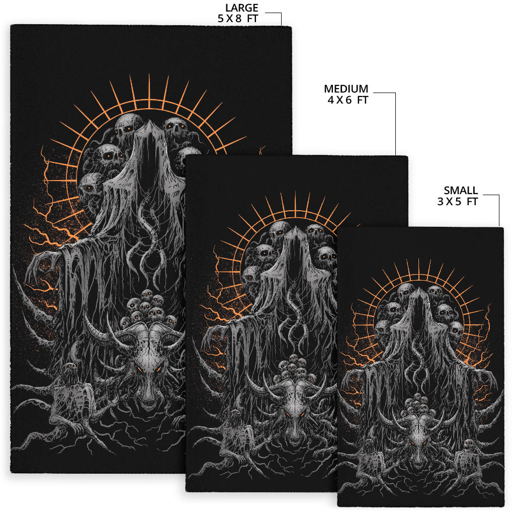 Skull Skeleton Satanic Goat Hooded Demon Area Rug Dark Version