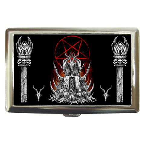 Skull Satanic Goat Satanic Pentagram Flame Cigarette Money Case