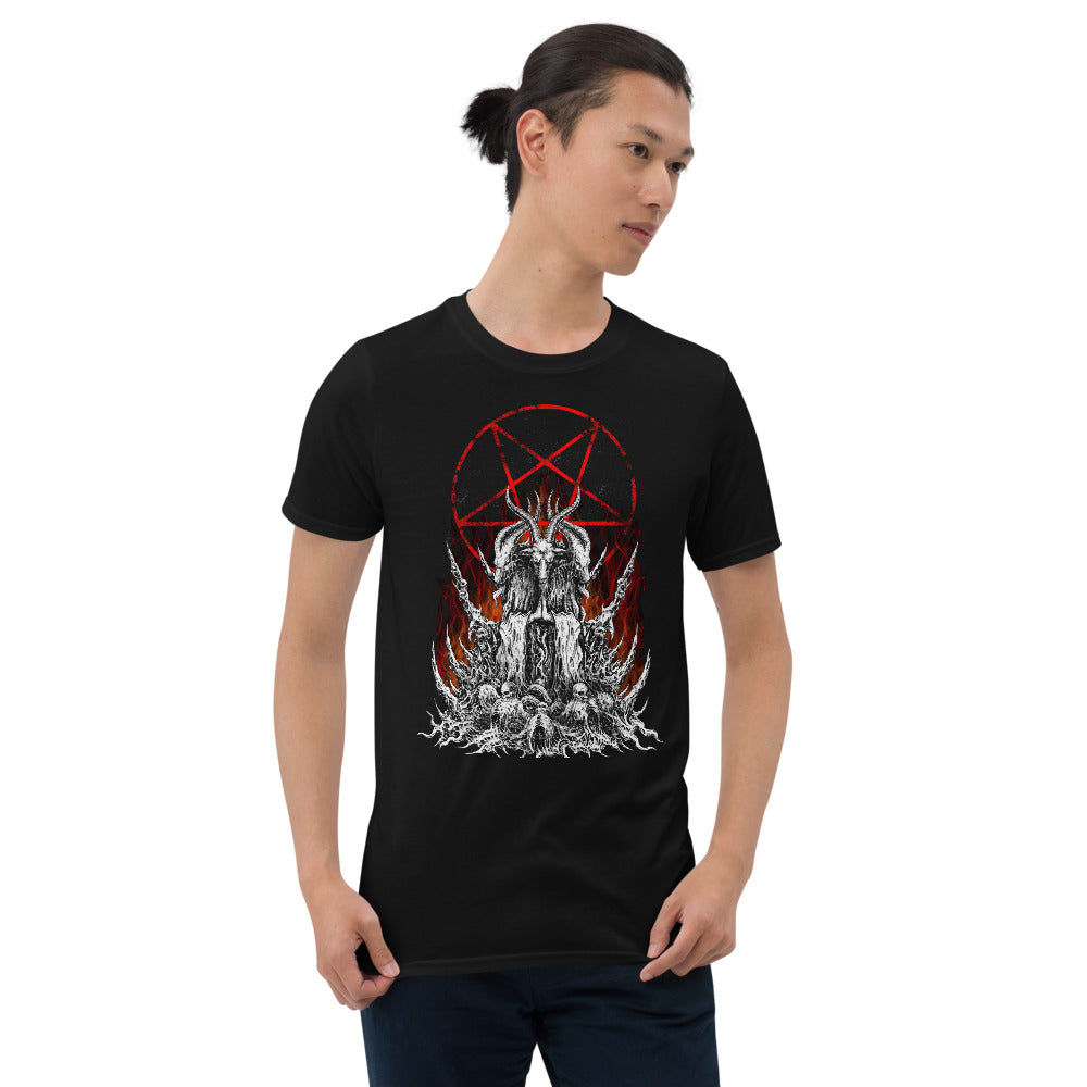 Satanic Baphomet Goat Satanic Pentagram Flame Quality Gildan Short-Sleeve Unisex T-Shirt