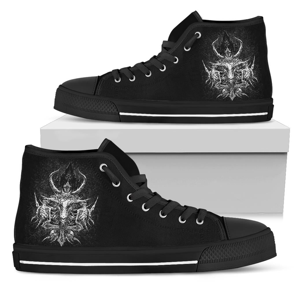 Skull Satanic Crowned Goat Inverted Cross Inverted Pentagram Night Church High Tops